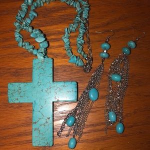 Western Turquoise Cross Necklace Set